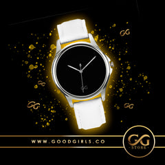 GG Stainless Steel Watch with White Leather Band