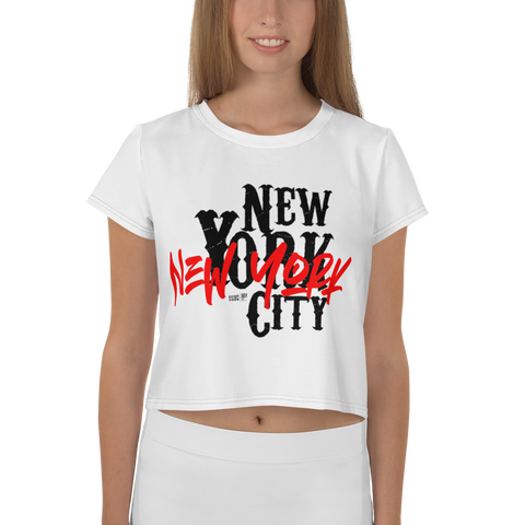 New York City White All-Over Print Crop Tee