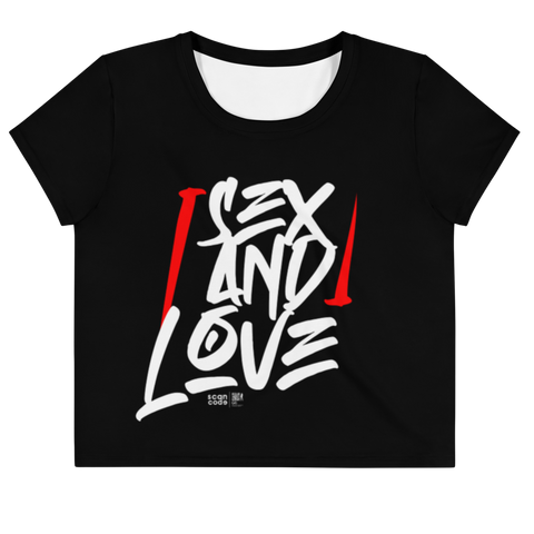 Sex and Love Black All-Over Print Crop Tee