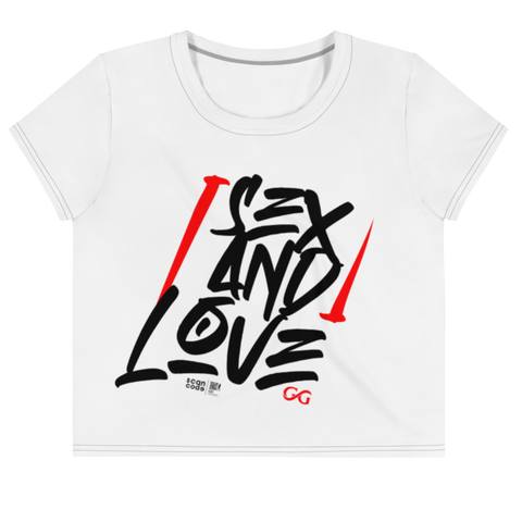 Sex and Love White All-Over Print Crop Tee