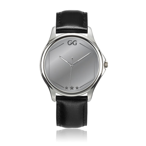 GG Silver Stainless Steel Genuine Leather Band Office Unisex Watch